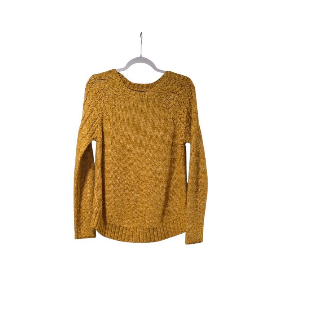 prAna Mustard Yellow Chunky Wool Cable Knit Sweater Old Money Minimalist Sz S
